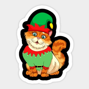 Cat In Elf Costume Christmas Sticker